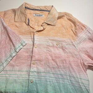 Tommy Bahama Pastel Linen blend Hawaiian Camp Shirt Men's L Vacation Sunrise